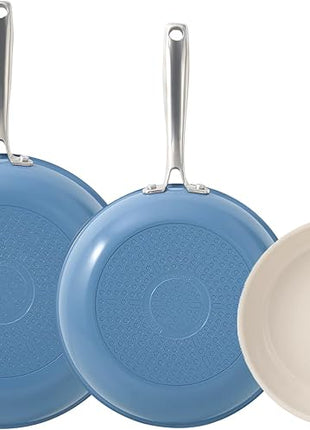 Redchef Non Stick Ceramic Frying Pan Set, Non Toxic Ceramic Pans for Cooking, 8" 9.5" 11" Skillet Set, No PFAS & PTFE & PFOA with Stainless Steel Handle, Dishwasher & Oven Safe Max up to 842°F (Blue)