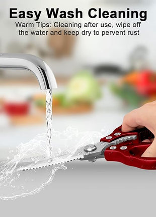 CGBE Kitchen Scissors All Purpose Heavy Duty, Ultra Sharp Stainless Steel Kitchen Shears Dishwasher Safe, Cooking Shears for Chicken, Poultry, Fish, Meat, Herbs & Grapes with Non-Slip Grips (Red)