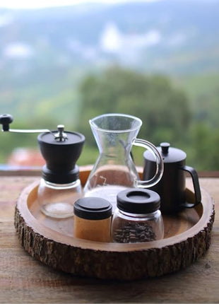 Mixpresso Manual Coffee Grinder, Spice Grinder Manual, Glass Jars, Ceramic Burr, Adjustable Grind, Easy to Clean, Portable Compact Design, 3 Piece Set, Stainless Steel