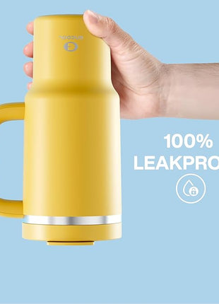 32 oz Tumbler with Handle and Straw: Stainless Steel Insulated Tumbler Keeps Cold for 24 Hours, Leakproof Travel Cup Fits in Cup Holder and BPA-Free, Elfin Yellow