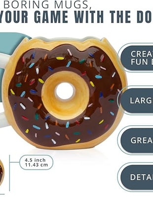 Ceramic Donut Cup – Chocolate Glaze with Sprinkles – Funny “MMM... Donuts!” Quote – Best Cup for Coffee, Tea & More – Large 14 oz – Brown