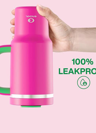 32 oz Tumbler with Handle and Straw: Stainless Steel Insulated Tumbler Keeps Cold for 24 Hours, Leakproof Travel Cup Fits in Cup Holder and BPA-Free,Knockout Pink