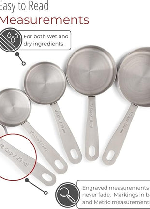 husMait Stainless Steel Measuring Cups - 5 Piece Heavy Duty Measuring Cup Set with Storage Ring