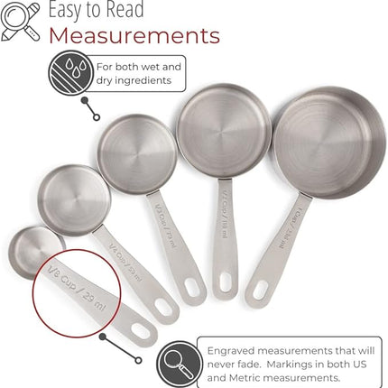 husMait Stainless Steel Measuring Cups - 5 Piece Heavy Duty Measuring Cup Set with Storage Ring