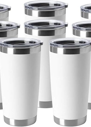 HASLE OUTFITTERS 20oz Tumblers Bulk Stainless Steel Cup with Lid Double Wall Vacuum Insulated Coffee Mug for Cold & Hot Drinks 8 Pack, White