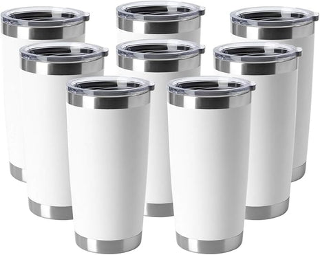 HASLE OUTFITTERS 20oz Tumblers Bulk Stainless Steel Cup with Lid Double Wall Vacuum Insulated Coffee Mug for Cold & Hot Drinks 8 Pack, White