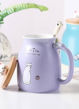BigNoseDeer 2Pcs Kawaii Tea Cup with Infuser Ceramic Cat Mug Cute Mugs Coffee Mugs Gifts for Cat Lovers Cute Cool Preppy Stuff Mother's Day Gifts for Women 13oz