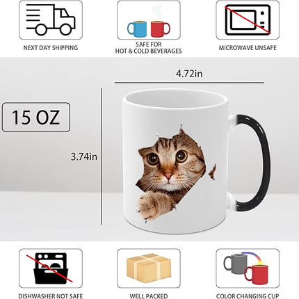 Caliamary Heat Changing Cat Mug - Funny Ceramic Coffee Cup, 11 oz Heat Sensitive Color Changing, Cute Xmas Gift for Women Men Kids