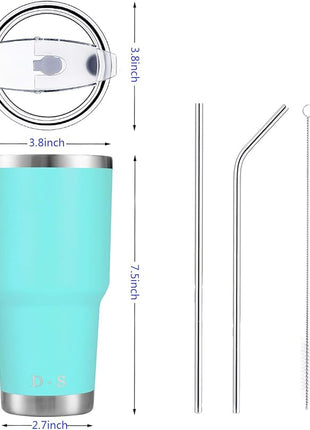 D·S 30oz Mint Tumbler Stainless Steel Double Wall Vacuum Insulated Mug with Straw and Lid, Cleaning Brush for Cold and Hot Beverages