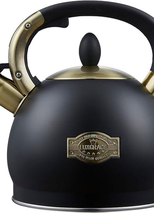 Stove Top Whistling Tea Kettle- Stainless Steel Teakettle Teapot with Ergonomic Handle 2.6 Quart(Black)