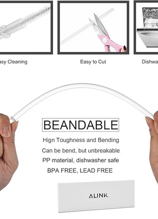 ALINK 12-Pack Reusable Hard Plastic Clear Straws, 10.5 inch Long Tumbler Straws for 16 OZ 20 OZ 30 OZ Stanley, YETI, Starbucks Tumblers with Cleaning Brush