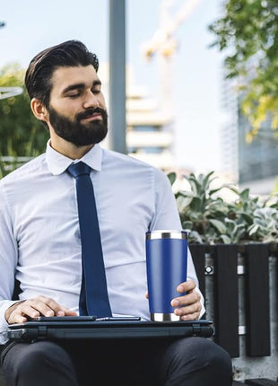 20oz Tumbler Stainless Steel Vacuum Insulated Mug with Lid, Double Wall Travel Mug, Durable Powder Coated Coffee Cup, Suitable for Ice Drinks and Hot Beverage (New Blue 6 pack)