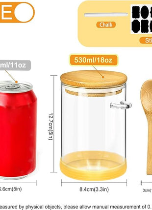 Spice Jars, Overnight Oats Containers with Airtight Lid and Spoon, Decorative Kitchen Canisters Set, Glass Storage Containers for Coffee, Tea, Sugar, Spice, Bath Salt, 18Oz/530ML (3PCS)