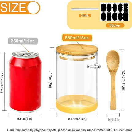 Spice Jars, Overnight Oats Containers with Airtight Lid and Spoon, Decorative Kitchen Canisters Set, Glass Storage Containers for Coffee, Tea, Sugar, Spice, Bath Salt, 18Oz/530ML (3PCS)