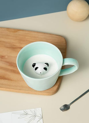 DIHOclub Panda Ceramic Cup Hidden 3D Animal Inside Mug,Cute Cartoon Handmade Figurine Mugs,Holiday and Birthday Gift for Coffee & Tea Lovers,12 OZ (Blue)