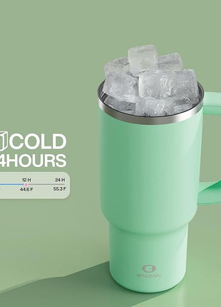 32 oz Tumbler with Handle and Straw: Stainless Steel Insulated Tumbler Keeps Cold for 24 Hours, Leakproof Travel Cup Fits in Cup Holder and BPA-Free,Brook Green