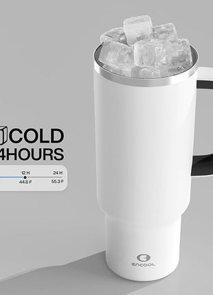 40 oz Tumbler with Handle and Straw: Stainless Steel Insulated Tumbler Keeps Cold for 24 Hours, Leakproof Travel Cup Fits in Cup Holder and BPA-Free, Polar White