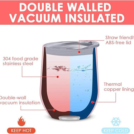 12oz Wine Tumbler with Lid With straw Stainless Steel Wine Tumbler Cups Double Wall Vacuum Insulated Travel Mugs Stemless Cup 12 Pack (Assorted Colors)