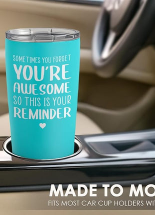 SANDJEST Sometimes You Forget That You’re Awesome So This Is Your Reminder Tumbler Gift Set - Birthday, Christmas Inspirational Gifts for Women, Men - 20oz Insulated Coffee Travel Mug