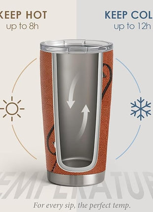 SANDJEST Football Tumbler 20oz Stainless Steel Insulated, Travel Coffee Cup, Sport Tumblers Gifts for Football Lovers, Men Women, Coach, Birthday, Christmas