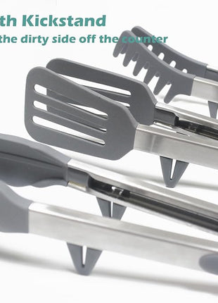 Tongs for Cooking, 12" Kitchen Tongs with Silicone Tips, Food Grade Serving Tongs Set of 3, Grey