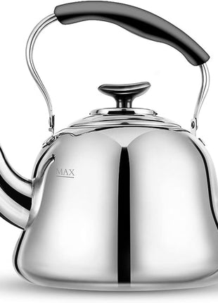 Tea Kettle Stovetop Whistling Teakettle ClassicTeapot Stainless Steel Tea Pots for Stove Top with Heat-resistant Folding Handle Mirror Finish, 2 liters