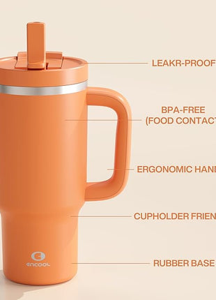 32 oz Tumbler with Handle and Straw: Stainless Steel Insulated Tumbler Keeps Cold for 24 Hours, Leakproof Travel Cup Fits in Cup Holder and BPA-Free,Moderate Orange