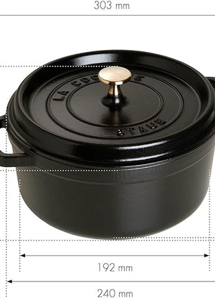 STAUB Cast Iron Roaster/Cocotte, Round, 6.7 L, Black, 28 cm