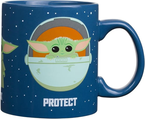 Silver Buffalo Star Wars The Mandalorian The Child Baby Yoda Grogu Protect Attack Snack Ceramic Coffee Mug, 20-Ounces