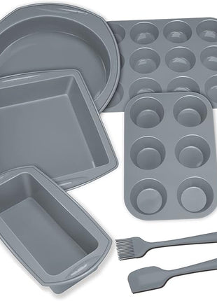 Economical 7in1 Nonstick Silicone Baking Cake Pan Cookie Sheet Molds Tray, Heat Resistant Bakeware Tools for Muffin Loaf Bread Pizza Cupcake