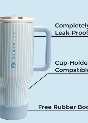 HydroJug Traveler - 32 oz Water Bottle with Handle & Flip Straw - Fits in Cup Holder, Leak Resistant Tumbler-Reusable Insulated Stainless Steel & Rubber Base - Gifts for Women & Men, Cape Cod