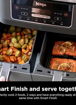 Ninja DZ201 Foodi 8 Quart 6-in-1 DualZone 2-Basket Air Fryer with 2 Independent Frying Baskets, Match Cook & Smart Finish to Roast, Broil, Dehydrate & More for Quick, Easy Meals, Grey