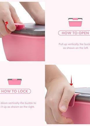 Cherrysea 2Pack Salad Lunch Container, 68oz Salad Bowls with 4 Compartments Tray,Leak Proof Lunch Box with Fork for Men,Women BPA-Free Snack Container with Sauce Container for Dressings-Pink