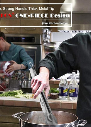 Walfos Kitchen Tongs for Cooking, 600℉ Heat Resistant Stainless Steel Tongs, All Metal Heavy Duty Tongs For Food ,BBQ Grilling - 7 ，9 and 12 Inch ,Set of 3