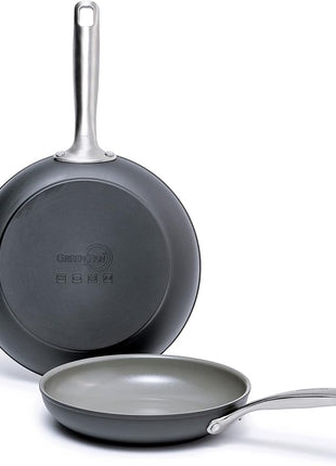 GreenPan Chatham Hard Anodized Healthy Ceramic Nonstick 8" and 10" Frying Pan Skillet Set, Omelette and Egg Pan, PFAS-Free, Dishwasher Safe, Oven Safe, Gray