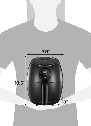 Elite Gourmet EAF2612D Personal 2.1Qt Compact Space Saving Programmable Hot Air Fryer, Oil-Less Healthy Cooker, Timer & Temperature Controls, 1000W, Black