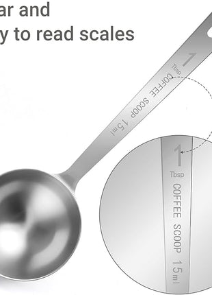 4Pcs Coffee Scoop Spoon - 1 Tablespoon 15ML Stainless Steel Long Handle Measuring Spoons for Ground Coffee, Loose Tea and Powder