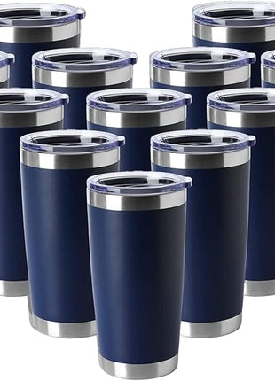 HASLE OUTFITTERS 20oz Tumblers Stainless Steel Mugs with Lid Double Wall Vacuum Insulated Coffee Cups for Cold & Hot Drinks (20oz-Navy, 12 Pack)
