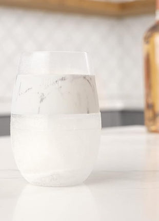 Host Plastic Stemless Wine Glasses - Double Wall Insulated FREEZE Drink Chiller Marble Wine Cup with Freezing Gel, Wine Glasses for Red and White Wine, 8.5 oz, Marble