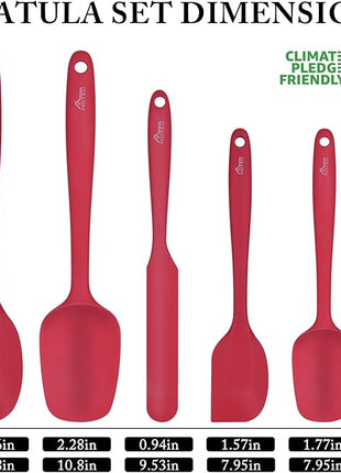 HOTEC Heat Resistant 600℉ BPA-Free Silicone Rubber Spatula Set, Kithchen Cooking Spatulas, Baking, Mixing, for Non Stick Cookware, Dishwasher Safe, Red Set of 5