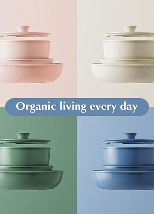 Redchef Ceramic Pots and Pans Set Non Stick, Nonstick Kitchen Cookware Sets, Non Toxic Pots and Pans Set Non Stick, PFAS PFOA & PTFE Free, Detachable Handle Pots and Pans 5 Piece, RV Cookware