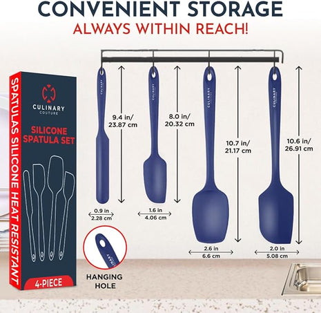 4-Piece Blue Baking Spatula Set - Holiday Baking Essentials, Rubber Spatulas Silicone Heat Resistant, BPA-Free - Spatula Set for Nonstick Cookware - Silicone Baking Utensils