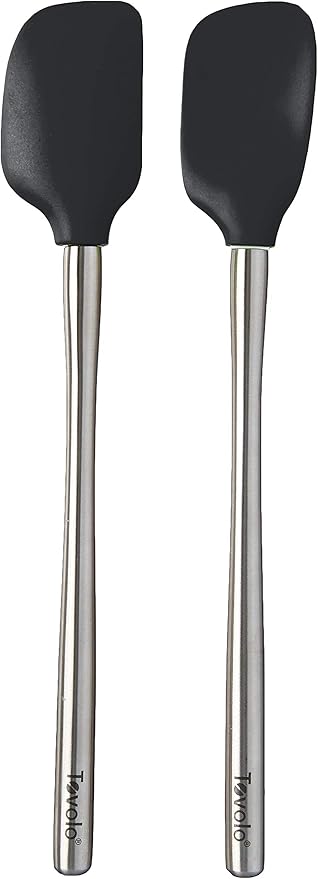Tovolo Flex-Core Stainless Steel Handled Mini Spatula & Spoonula Set of 2, Kitchen Utensil Set, BPA-Free Silicone, Safe for Cast Iron & Cookware Dishwasher-Safe