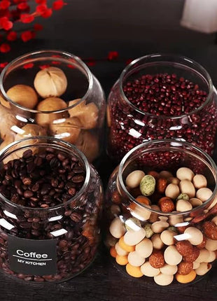 SAIOOL Glass Jars with Airtight Lid [Set of 4],Kitchen Canisters, Borosilicate Storage Containers,Retro Design, jars for Candy,Cookie,Rice,Sugar,Flour, Flour,Pasta,Nuts and Spice Jars