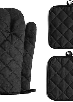 Oven Mitts and Pot Holders 4 pcs Set,High Heat Resistant 500 Degree Extra Thicken Long Kitchen Cotton Oven Glove for Cooking (12 Inch,Black)