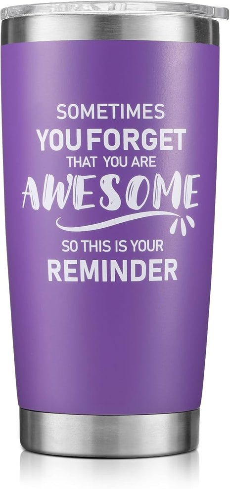 NOWWISH Inspirational 20oz Purple Tumbler, Sometimes You Forget You're Awesome Stocking Stuffer for Women, Unique Christmas Birthday Gifts for Her, Mom, Daughter, Wife