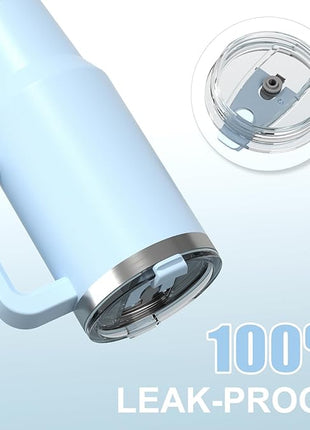40 oz Tumbler with Handle,Tumbler with Lid and Straw,Double Wall Insulated Cup Stainless Steel Travel Mug(Cold for 34 Hours),Water Bottle for Iced Tea,Coffee,Cold Beverages(Blue)