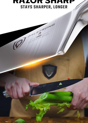 Dalstrong Chef Knife - 8 inch - Gladiator Series - Smoke Grey ABS Handle - Forged High Carbon German Steel - Full Tang Kitchen Knife - w/Sheath - Razor Sharp Cooking Chef's Knife - NSF Certified
