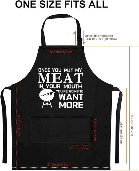 Funny Grilling Apron for Men, Adjustable Black BBQ Cooking Apron with Three Large Pockets, Chef Kitchen Apron for Barbecue and Outdoor Use, Gift for Dad, Husband, Boyfriend