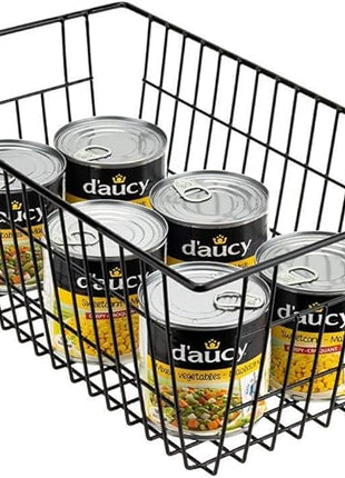 SANNO Freezer Baskets Wire Storage Baskets Closet Baskets Bin Farmhouse Organizer Storage Bins Large Organizer Bins for Home, Office, Bathroom, Pantry Organization Storage -Black Set of 2, 15.7"